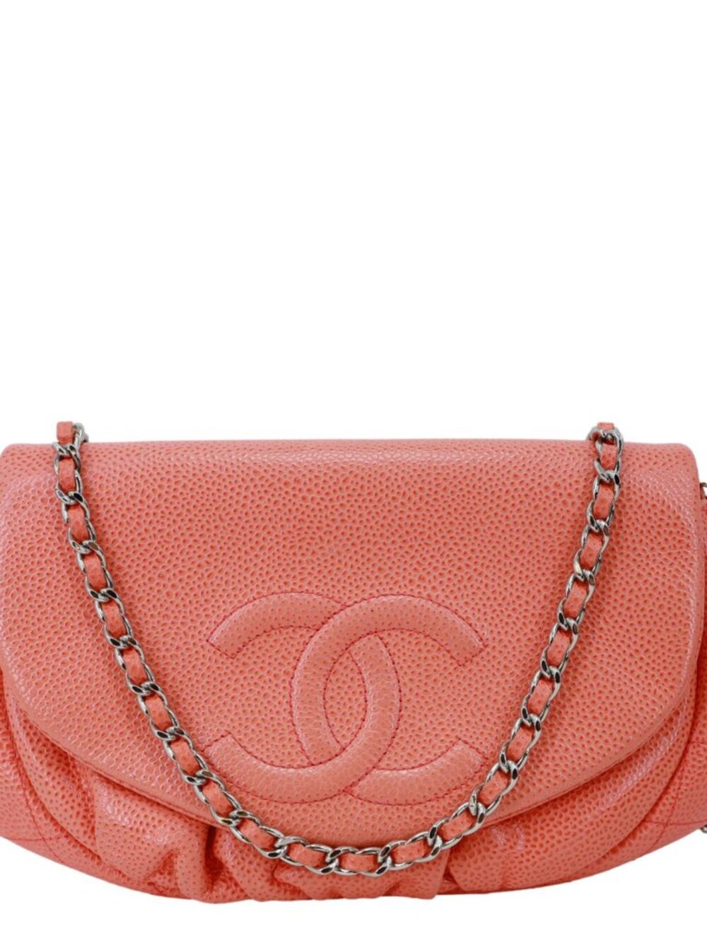 Chanel  Half Moon Caviar Leather Wallet On Chain Coral